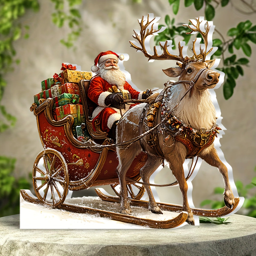 Santa Claus Sleigh Acrylic Decor – Festive Tabletop Display